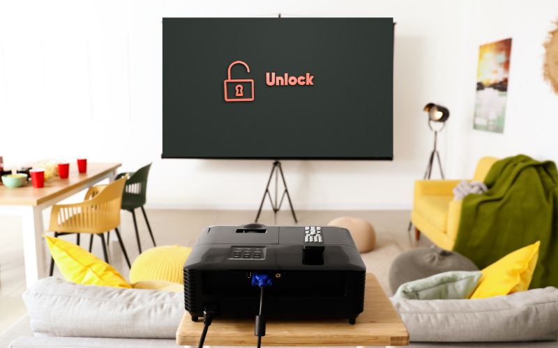 an unlock image shown on projector screen