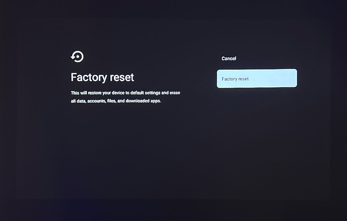 confirm to factory reset option is highlighted on an xgimi projector
