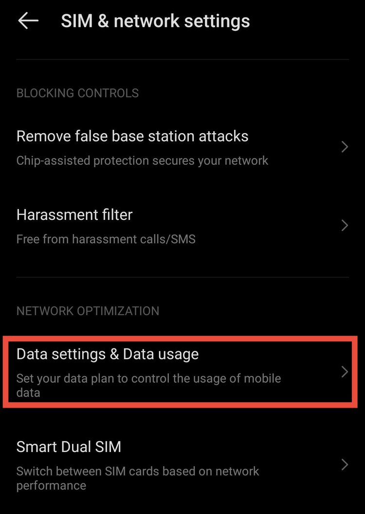 data settings & data usage on an android phone