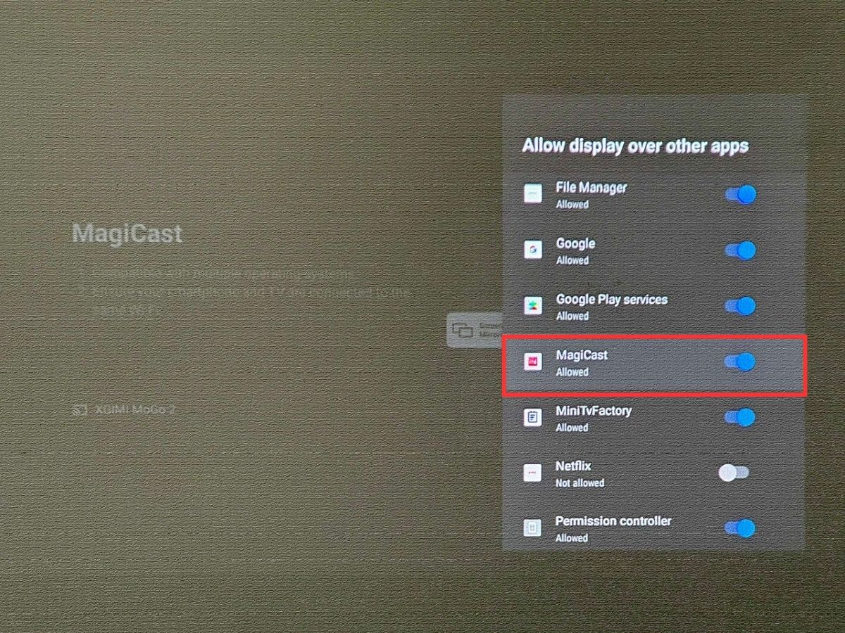 magicast is allowed to display over other apps