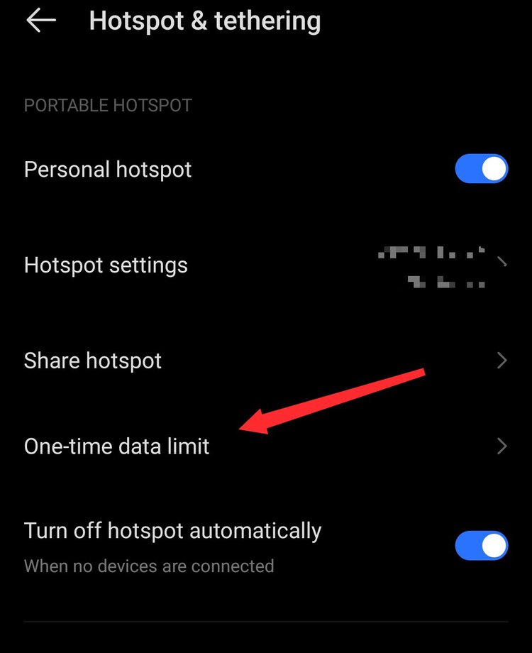 one-time limit data is pointed in the hotspot & tethering settings