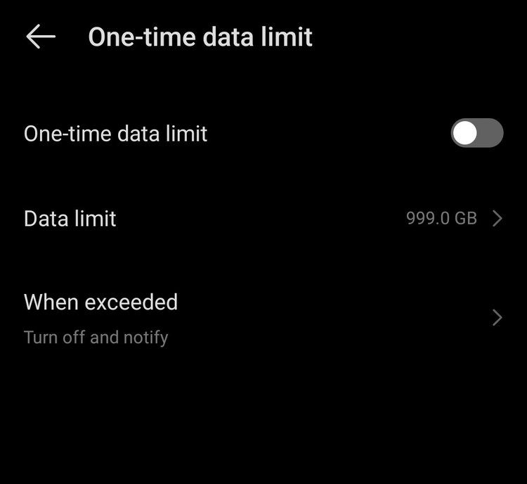 one-time limit data menu