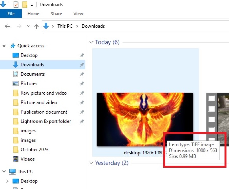 resolution info of a photo on a Windows PC
