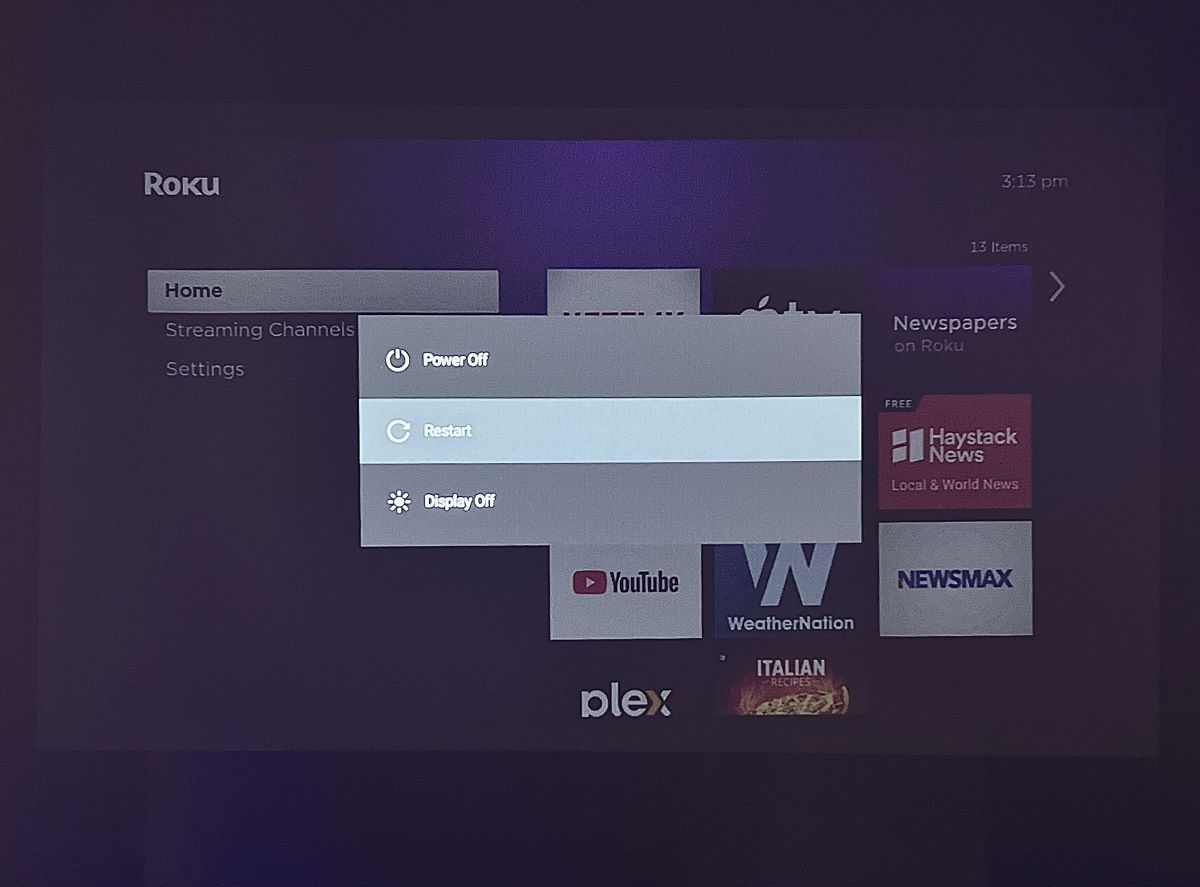 restart option is highlighted on an xgimi projector