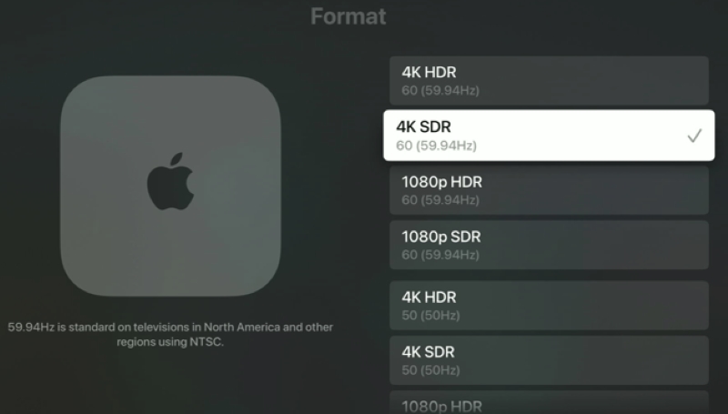 select 4K SDR format on Apple TV