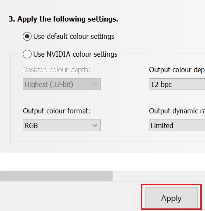 select Apply to save the NVIDIA Control Panel Change Resolution settings