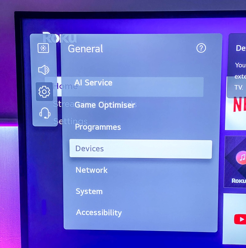 select Devices in the General setting on the LG TV