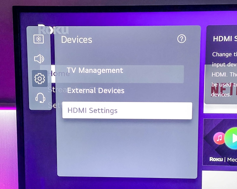 select HDMI settings on the LG TV