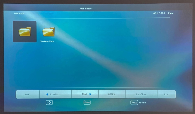select a folder in BenQ projector USB reader screen