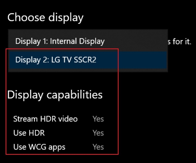 select an HDR-capable display in Windows HDR settings