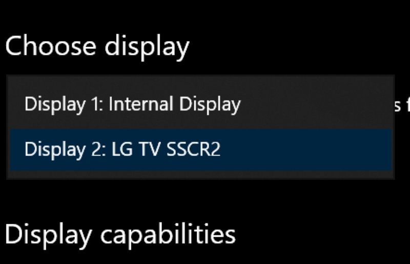 select external display LG TV SSCR2 in Windows HDR settings