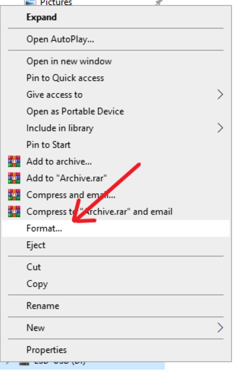 select the Format option in the USB drive setting on the PC