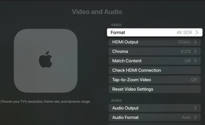 select the Video Format setting on the Apple TV
