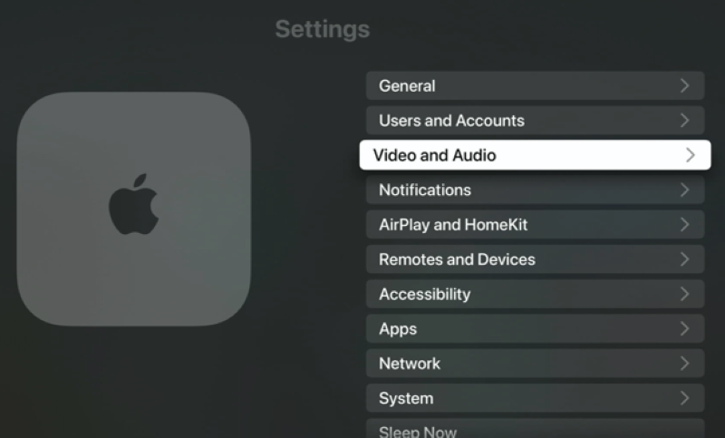 select the Video and Audio setting on the Apple TV