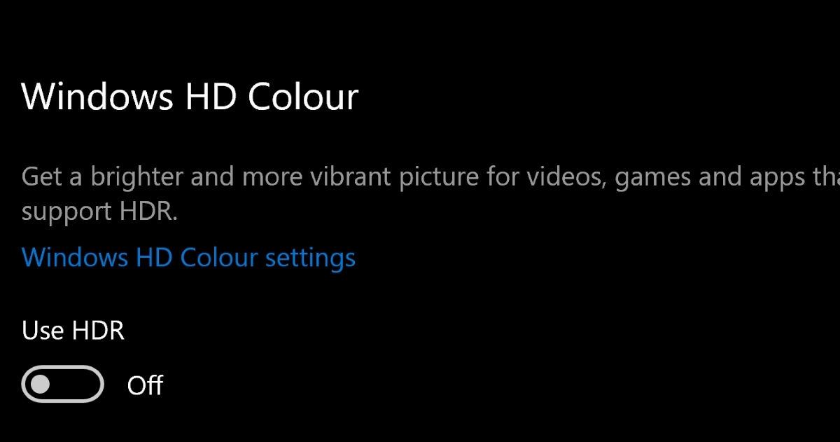 the HDR feature is turned off in Windows HD Colour settings