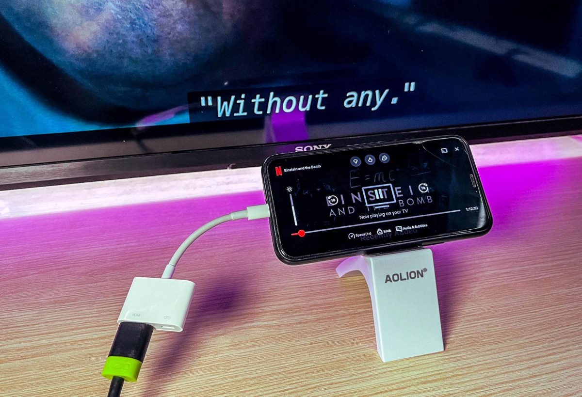 using a Lightning to HDMI adapter to watch a Netflix show from an iPhone onto a Sony TV