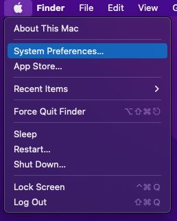 Apple menu with the system preferences is being highlighted