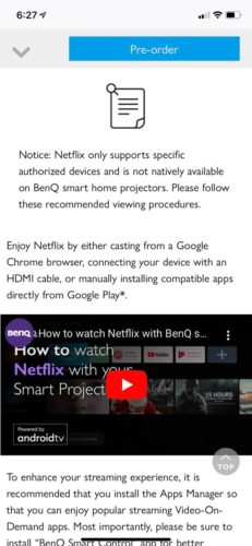 Netflix notification that it does not support BenQ natively