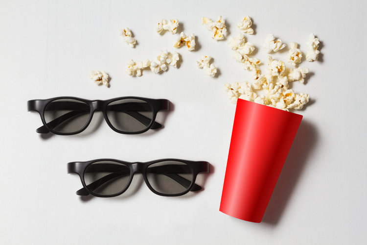 Popcorn and two pairs of 3d glasses