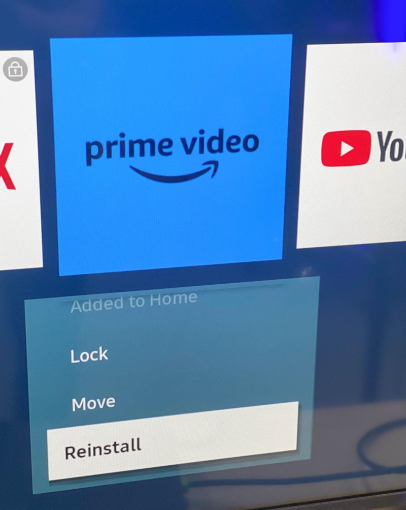 Reinstall option of the Prime Video app on Samsung TV