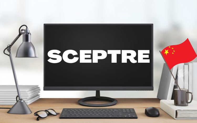 Sceptre monitor and a China flag on the desk