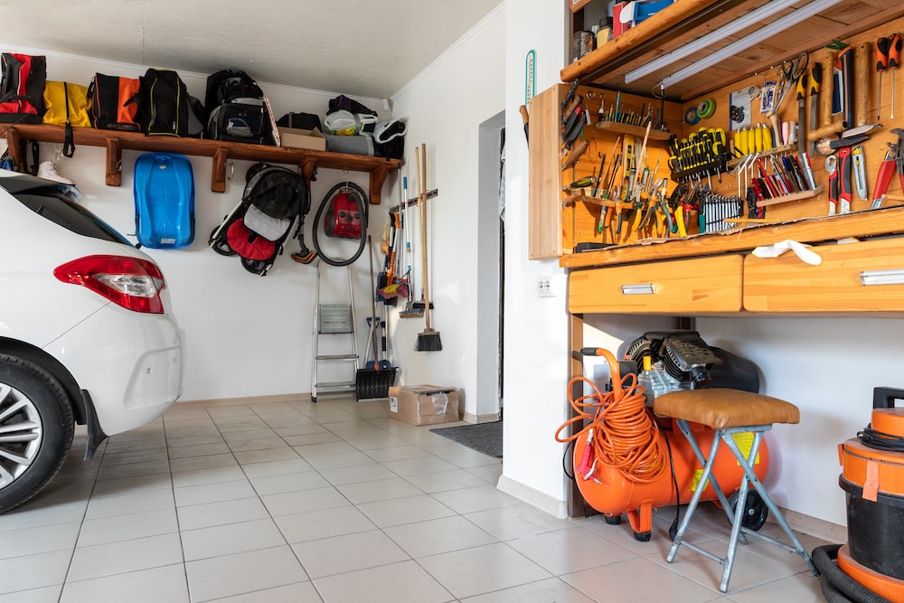 a garage with a lot of stuff