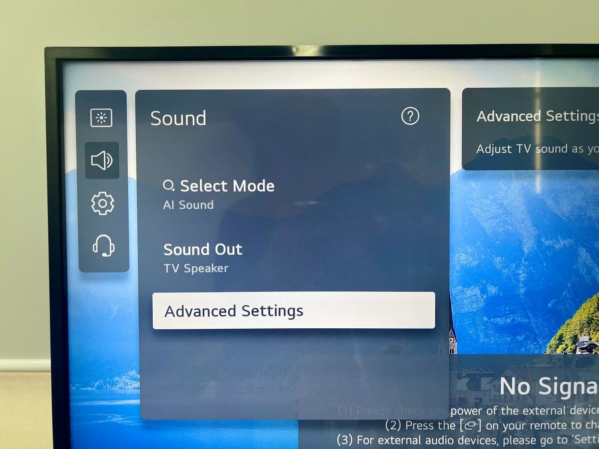 advanced settings is highlighted on an lg tv
