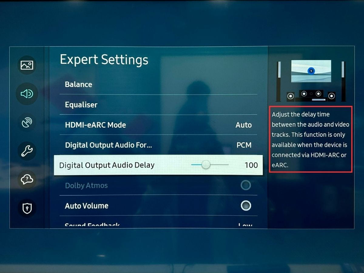 digital output audio device feature on a samsung tv, the explanation of the feature is highlighted