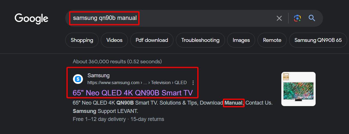 look for qn90b manual on google