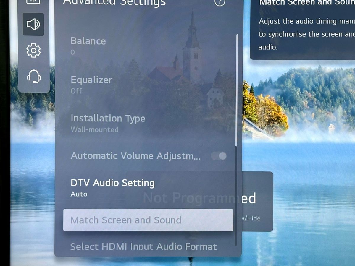 match screen and sound feature is grayed out on an lg tv