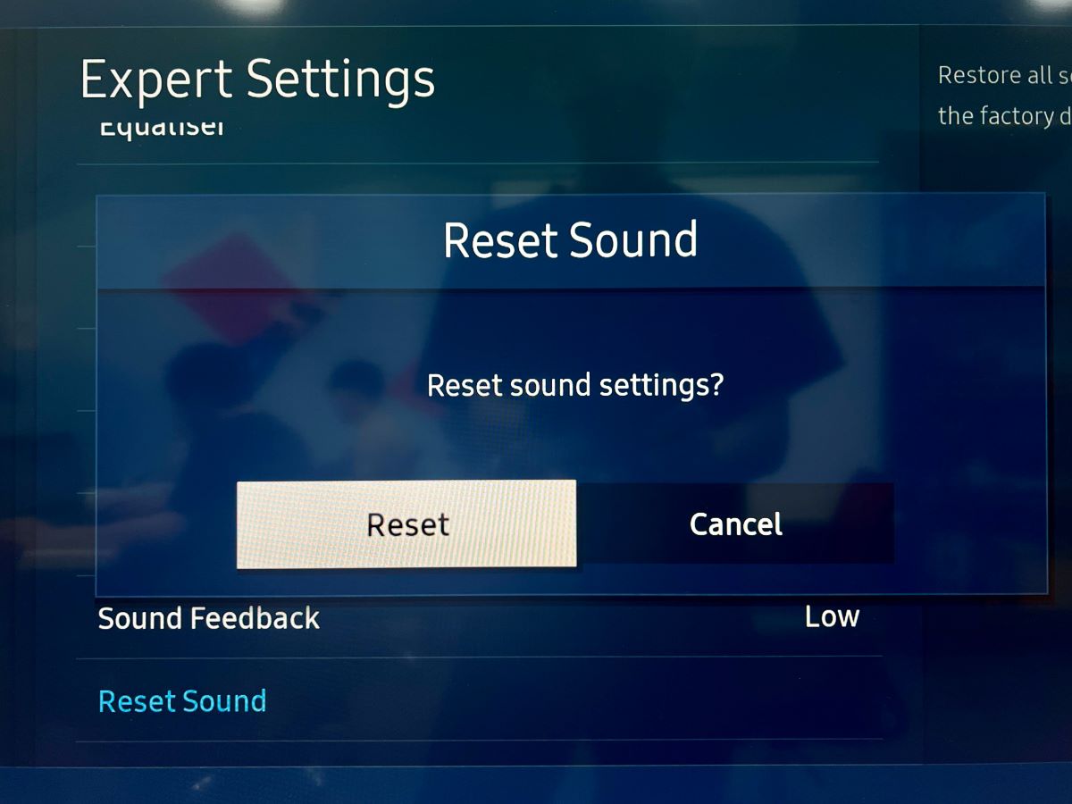 reset option is highlighted on a samsung tv