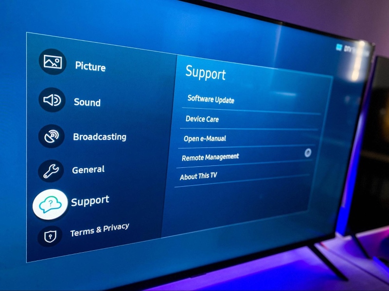 select the Support setting on the Samsung TV