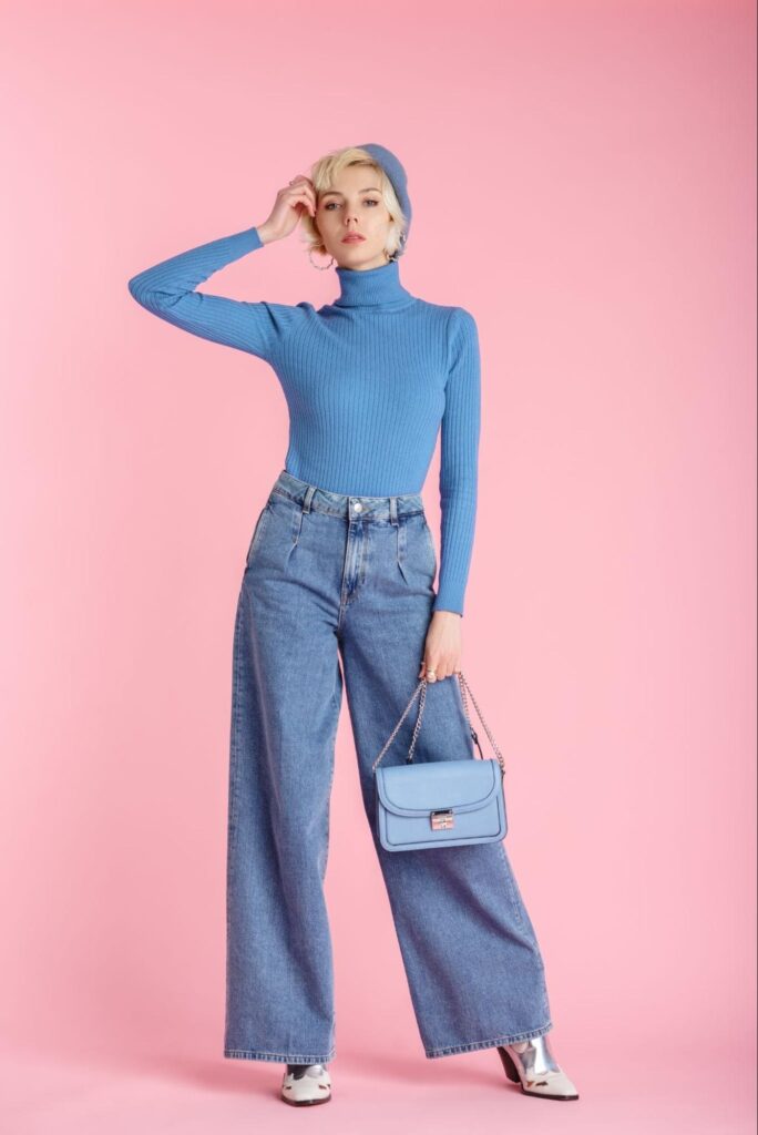 turtleneck with wide leg jeans