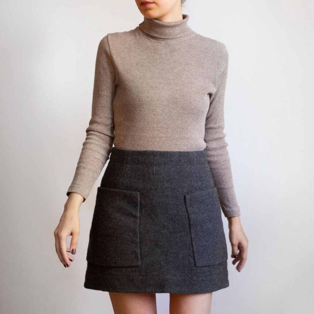 turtleneck with woolen mini skirt