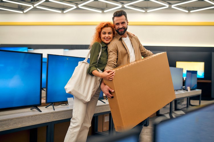 A couple buying a new TV