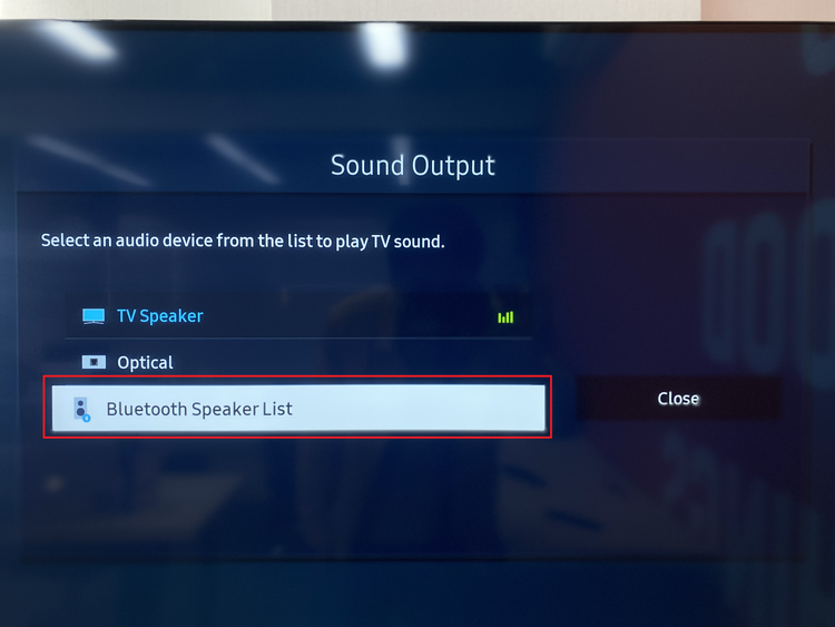 Bluetooth Speaker List option on Samsung TV