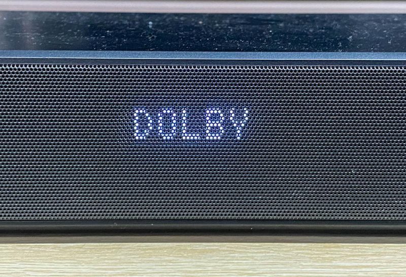 Dolby label showing on a soundbar