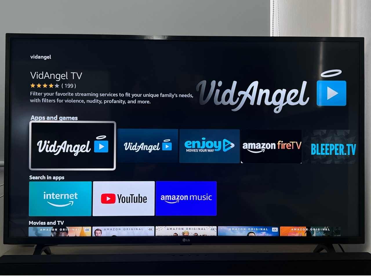 Search Result Page of VidAngel TV on Fire TV Stick