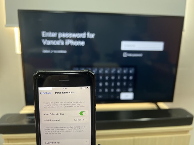 Sony TV connects to the hotspot of an iPhone SE