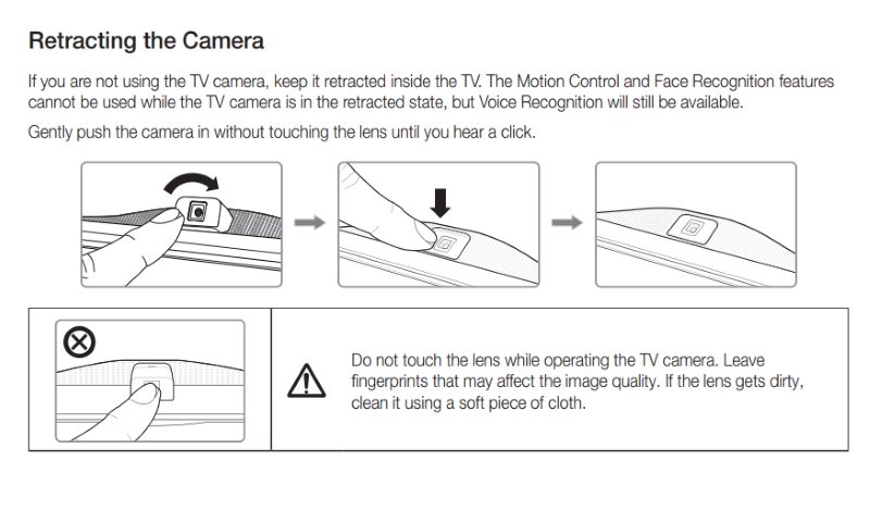 TV Samsung retracting camera guidance