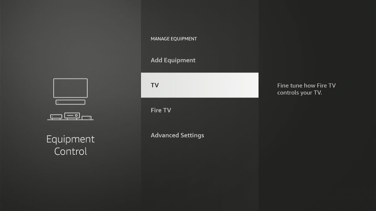 TV settings from the control of the equipment management