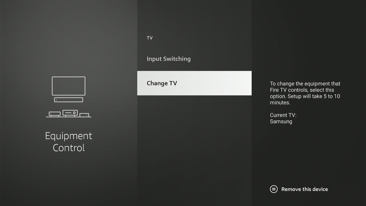 The Change TV is being selected on Fire Stick settings menu