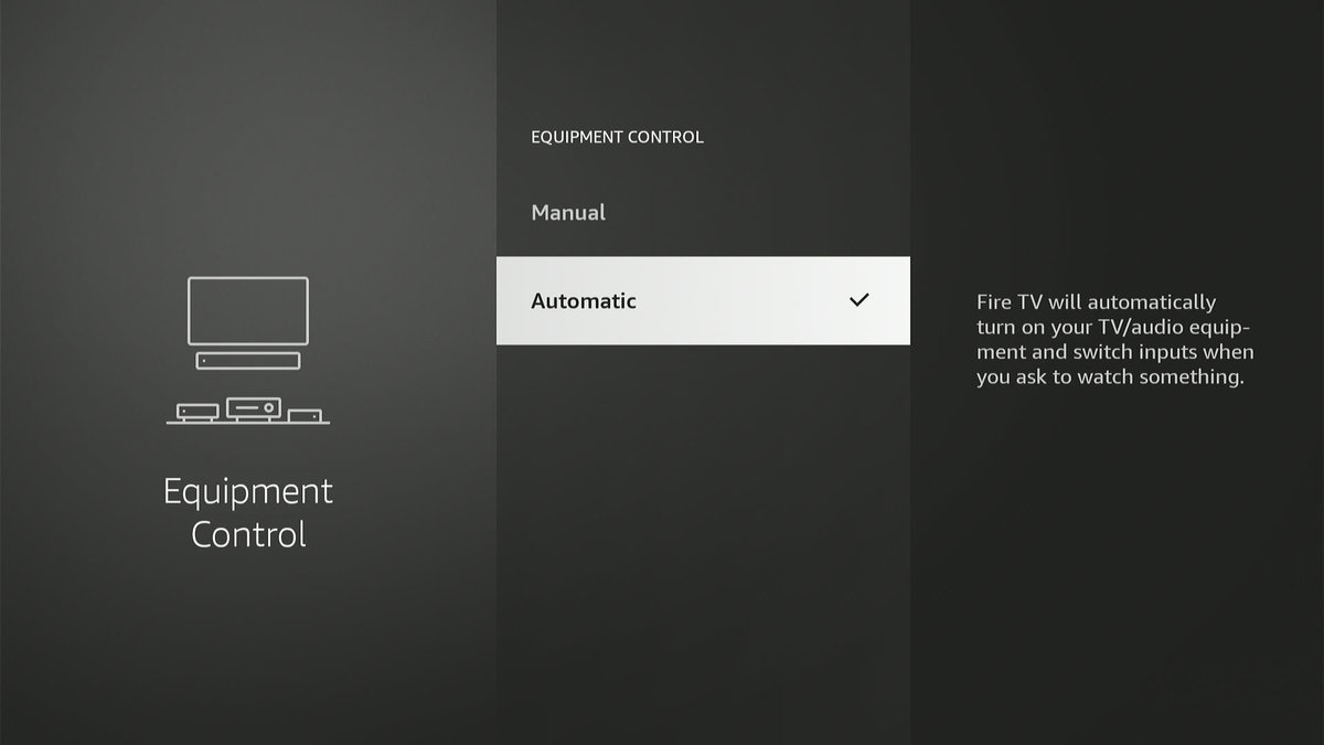 The Equipment control is changing from Manual to Automatic on the Fire TV interface