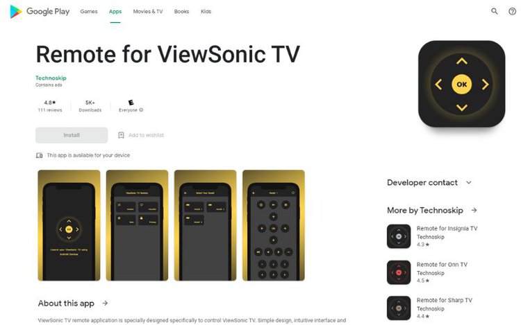 ViewSonic TV remote app in Google Play