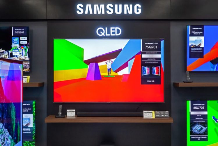a Samsung QLED TV on display at the exhibition