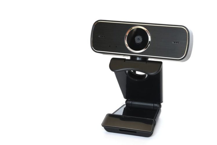 a black webcam with microphone