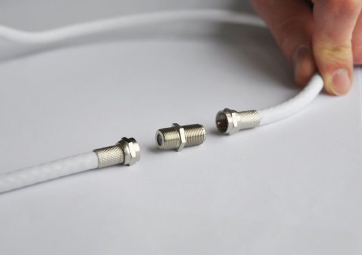 connecting coaxial cables with F-type coupler