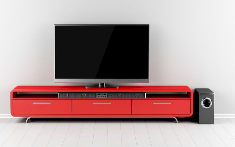 home entertainment setting with TV and soundbar