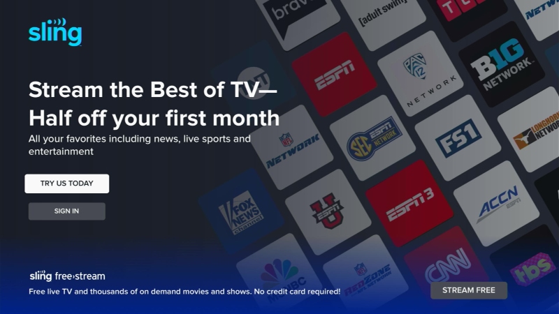 sling TV sign-in screen