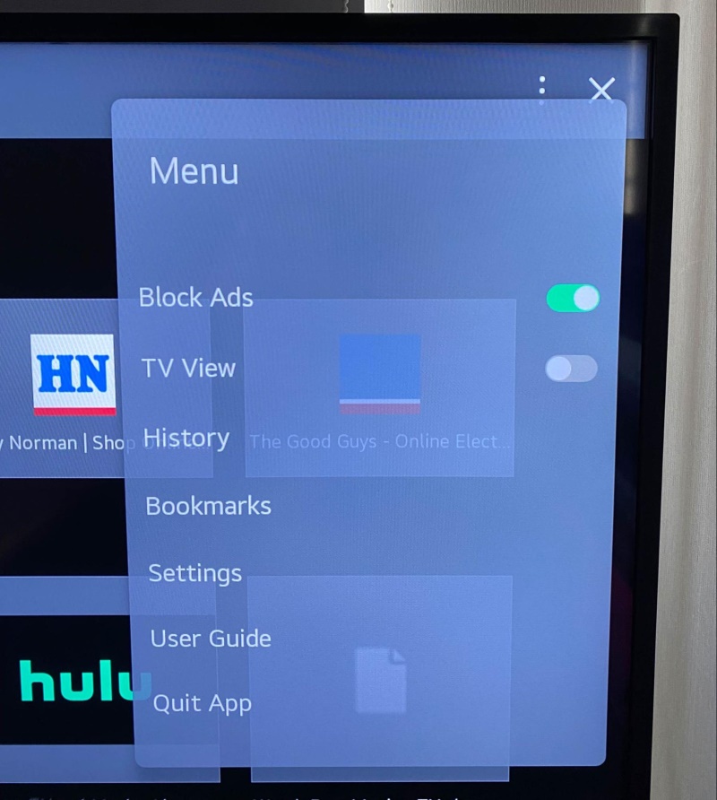 Block Ads option of LG TV built-in web browser